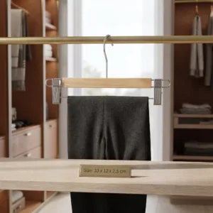 Premium Wooden Pant and Skirt Hanger with Adjustable Clips
