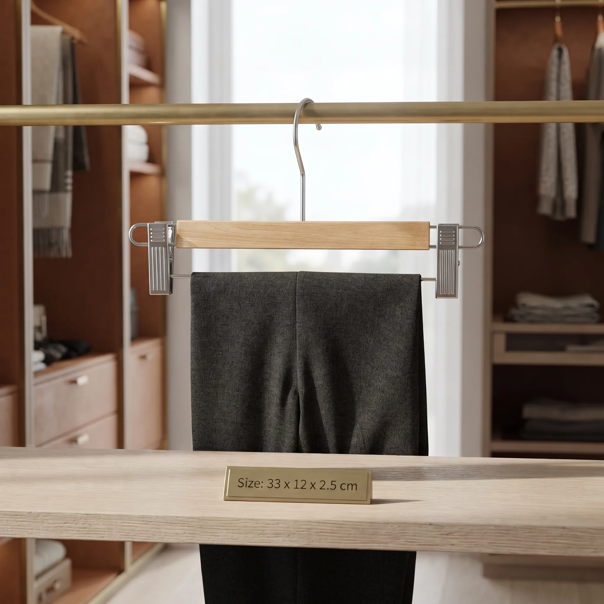 Premium Wooden Pant and Skirt Hanger with Adjustable Clips