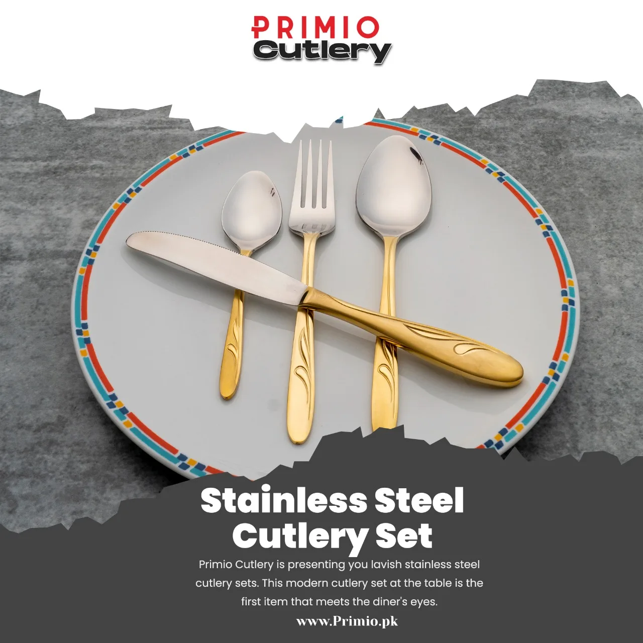 Primio Stainless Steel Cutlery Set with Gold Handles