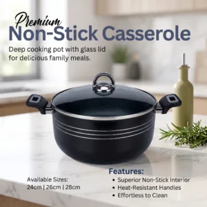 Premium Non-Stick Casserole Pot with Glass Lid